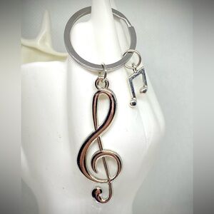 Silver Treble Clef & Music Note Keychain